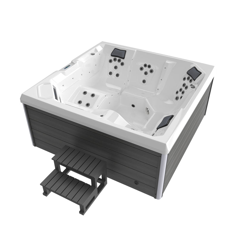 Modern Deluxe LED Light Outdoor Spa Hot Tub 5-Person Rectangle Large for Villas Hotels Gyms Luxurious Massage Feature