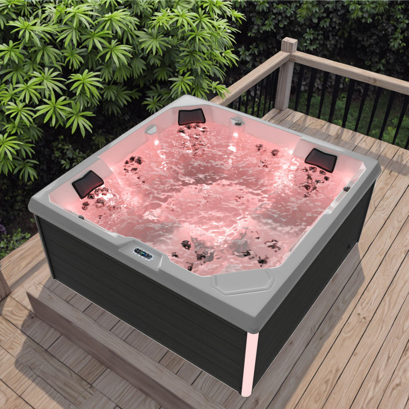 Modern Deluxe LED Light Outdoor Spa Hot Tub 5-Person Rectangle Large for Villas Hotels Gyms Luxurious Massage Feature